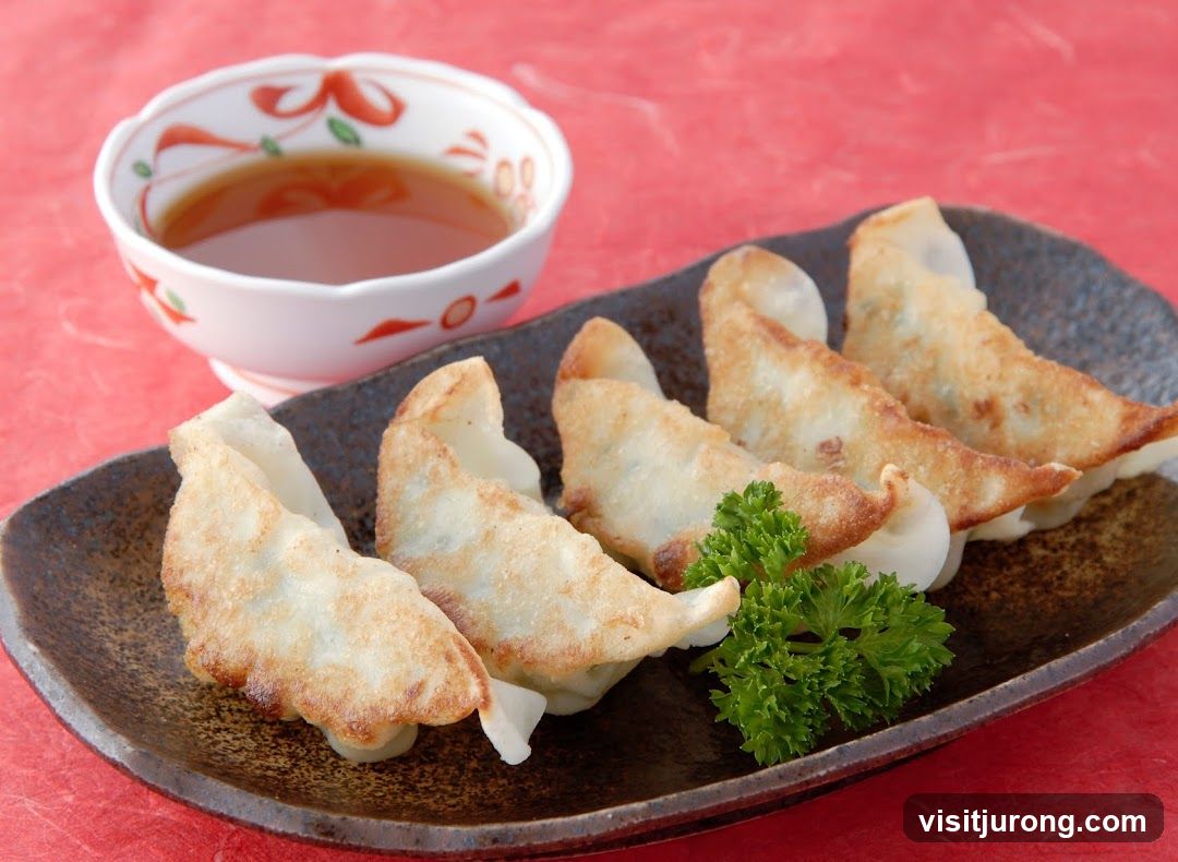 Pan-fried dumplings with dipping sauce