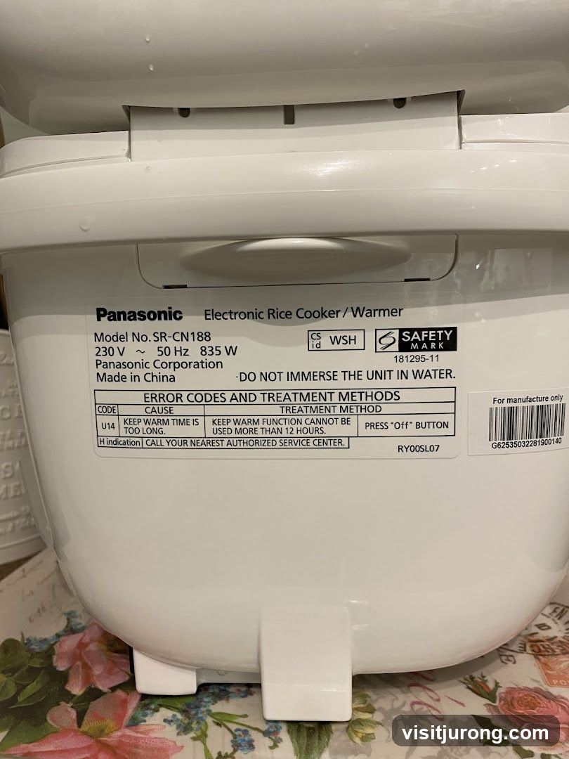 Panasonic Electronic Rice Cooker/Warmer Label