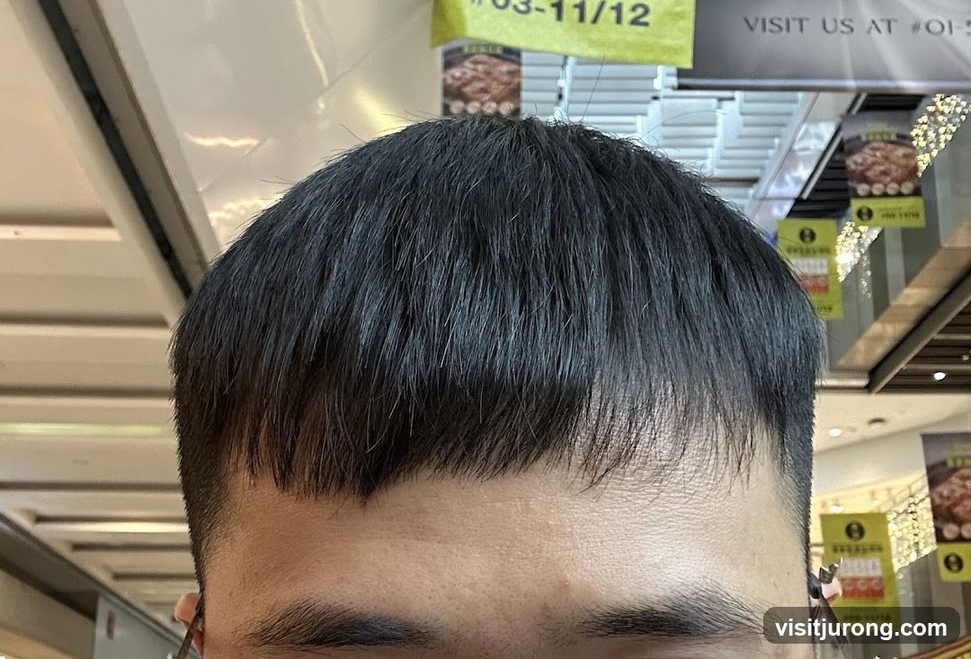 Man's Hair and Forehead with Mall Background