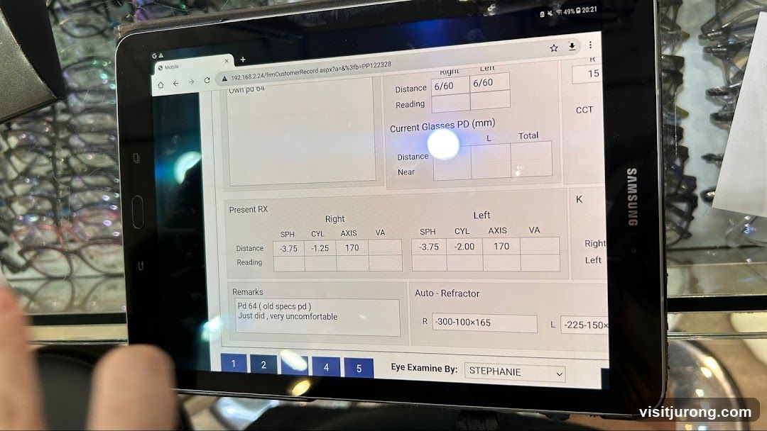 Eye Examination Record on Tablet