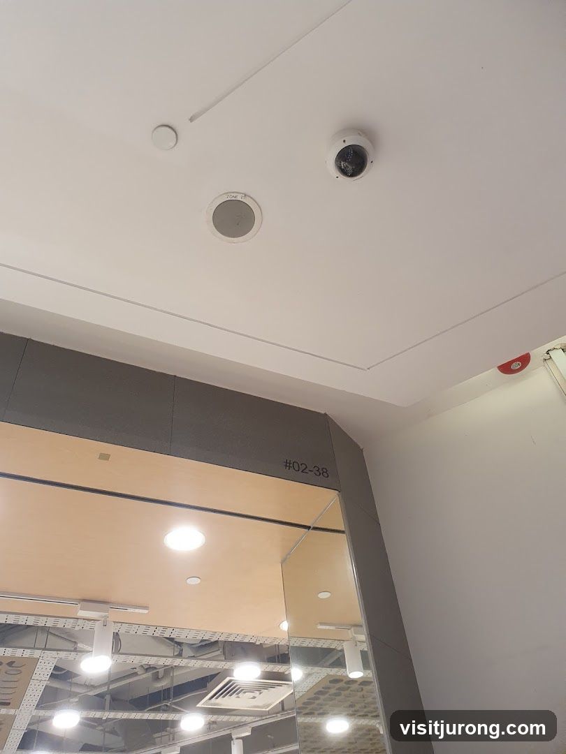 Ceiling with security camera and speaker