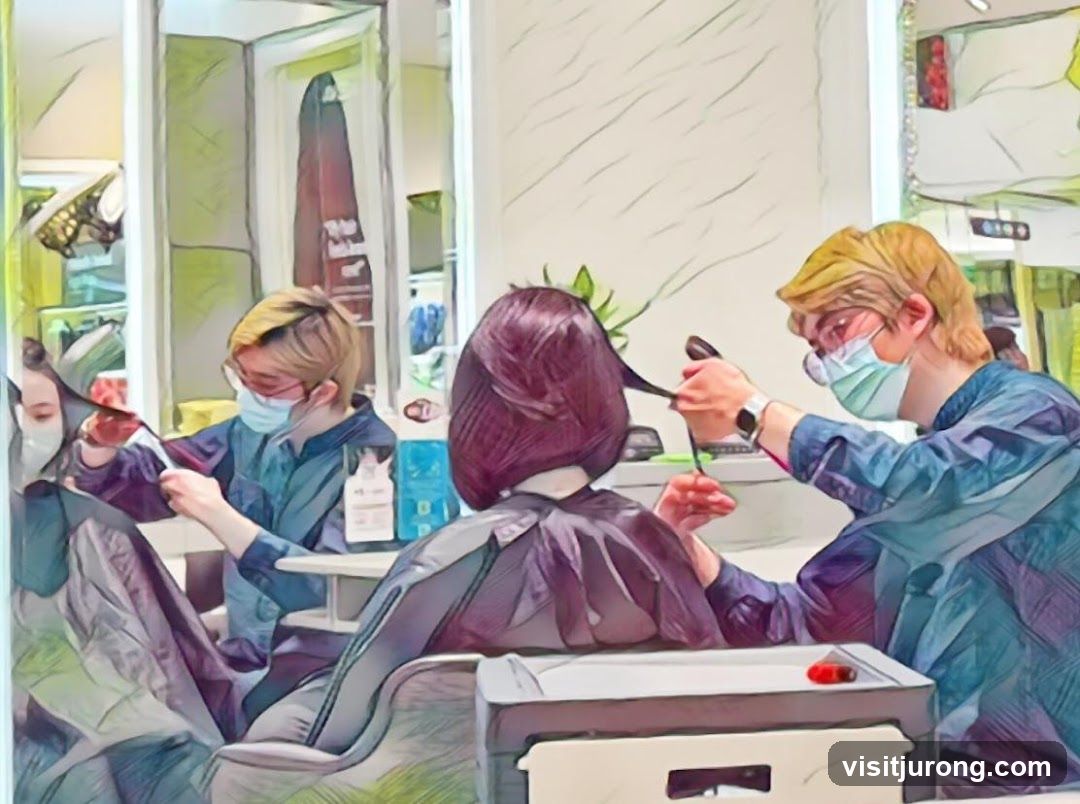 Hairdressers cutting hair