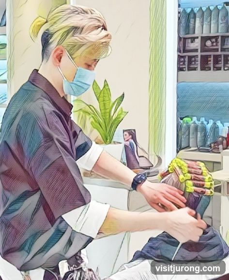Hairdresser styling client's hair