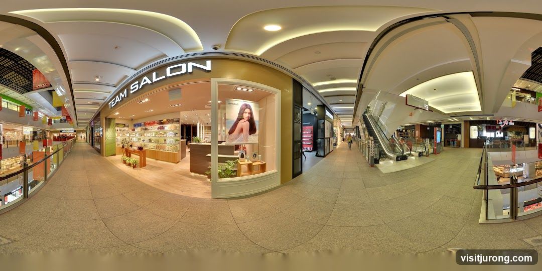 Mall Interior with Salon and Escalators
