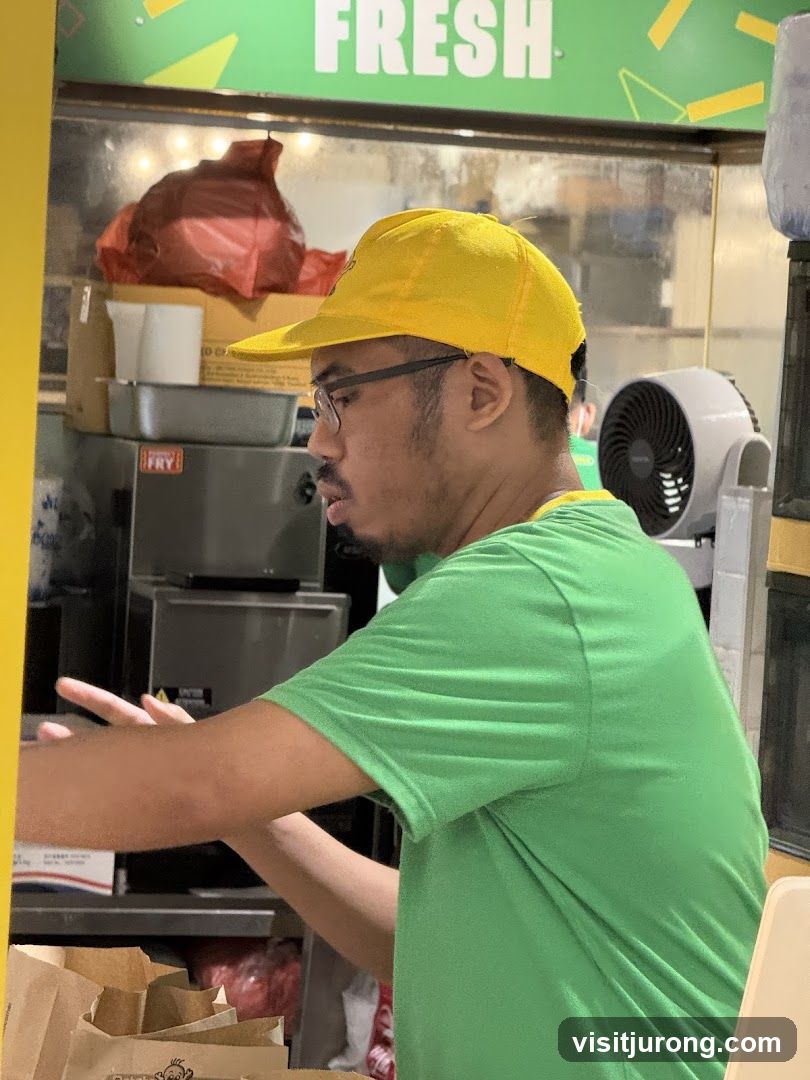 Employee preparing food