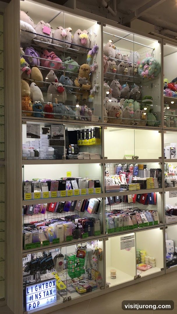 Store Display of Plush Toys and Phone Accessories