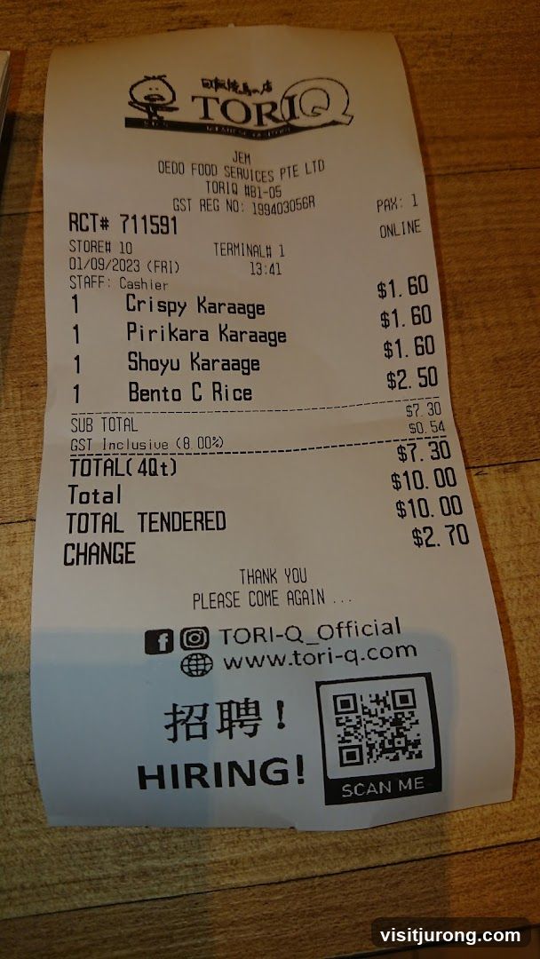 Receipt from Tori-Q