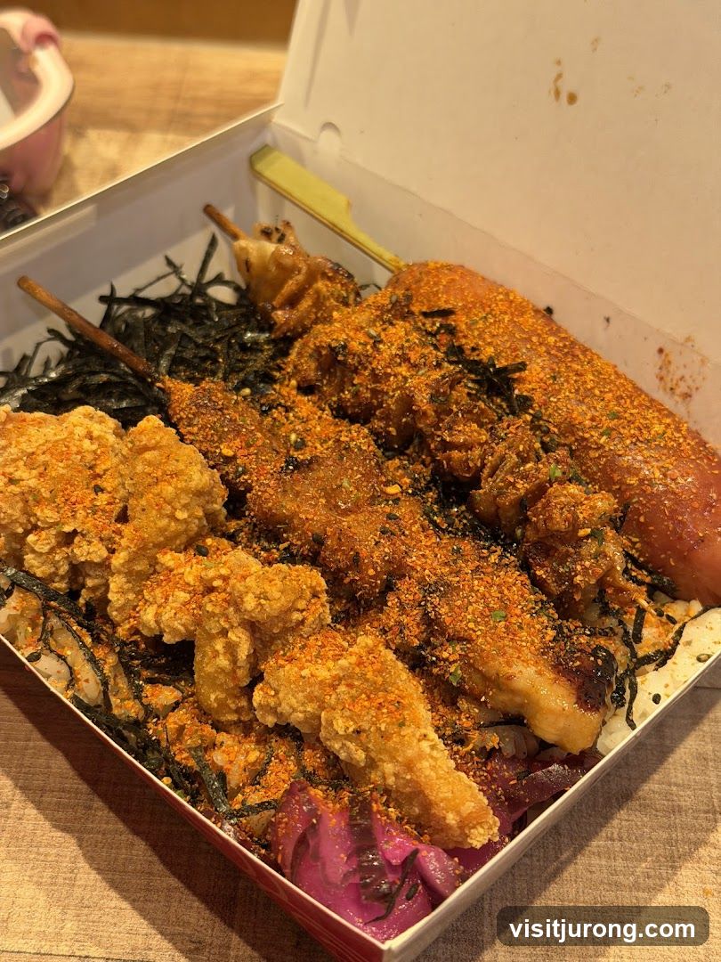 Bento Box with Skewers and Fried Chicken
