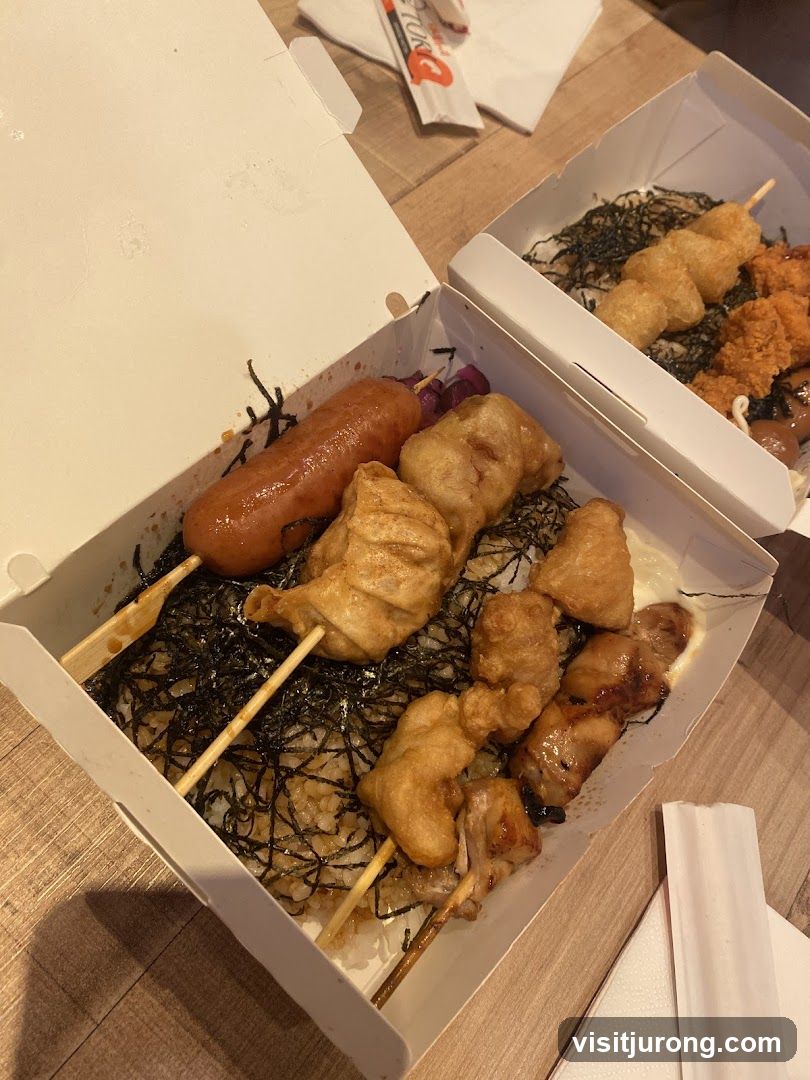 Skewered Foods in Takeout Boxes
