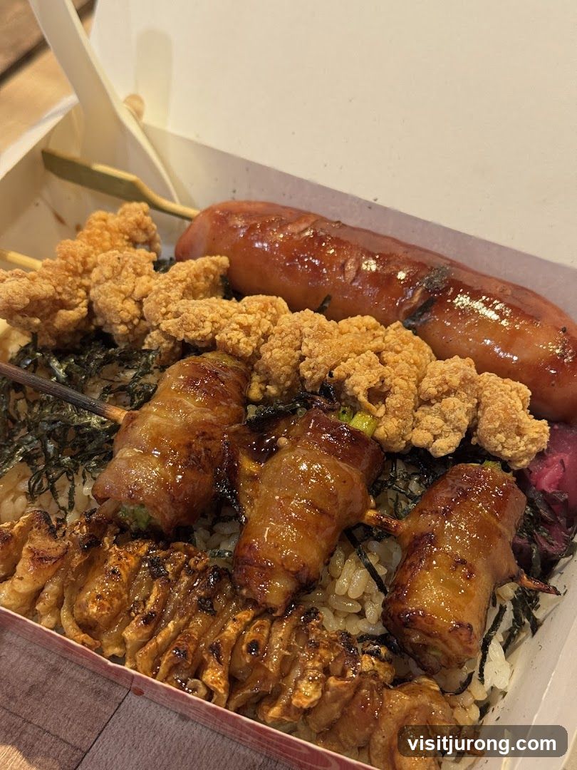 Bento Box with Skewers and Sausage