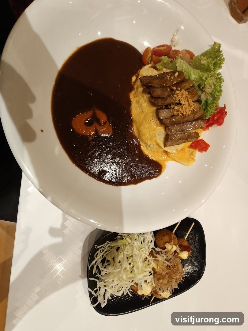Omelet with Sliced Beef and Takoyaki