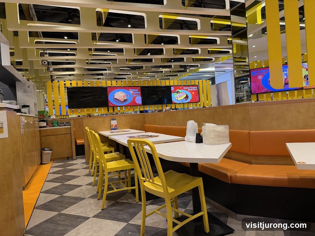 Restaurant Interior with Yellow Chairs and Booth Seating