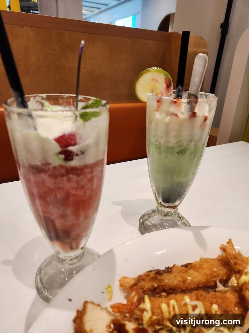 Two drinks and fried food