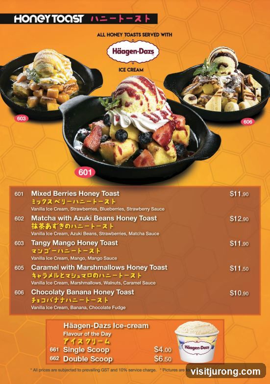 Honey Toast Menu