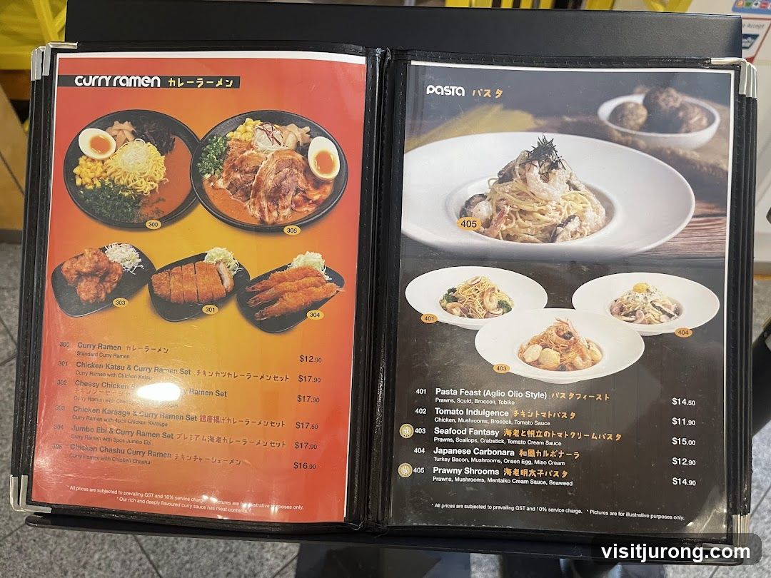 Curry Ramen and Pasta Menu