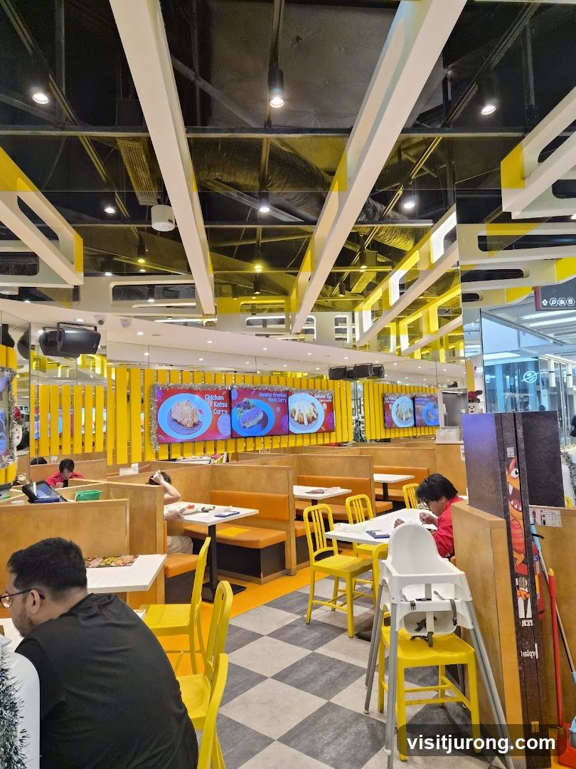 Restaurant Interior with Yellow Booths and Chairs