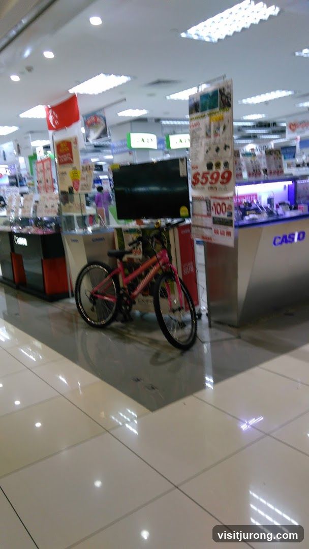 Electronics store with bicycle display