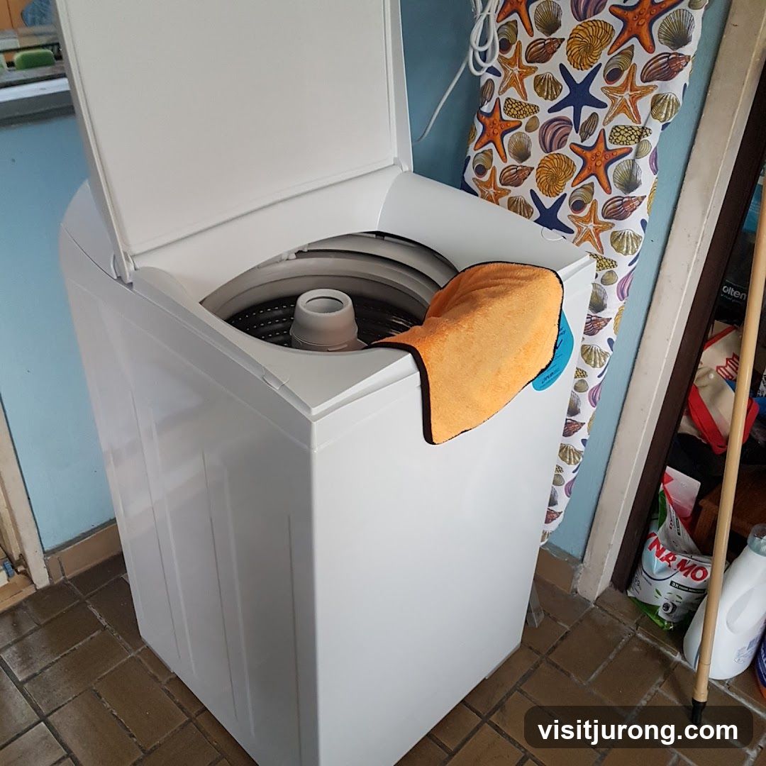 Washing Machine with Orange Cloth
