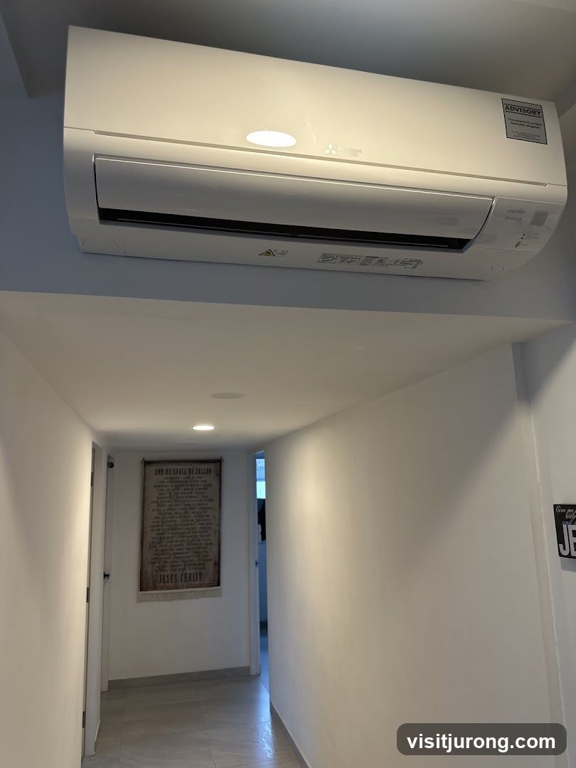 Hallway with Air Conditioner and Religious Art