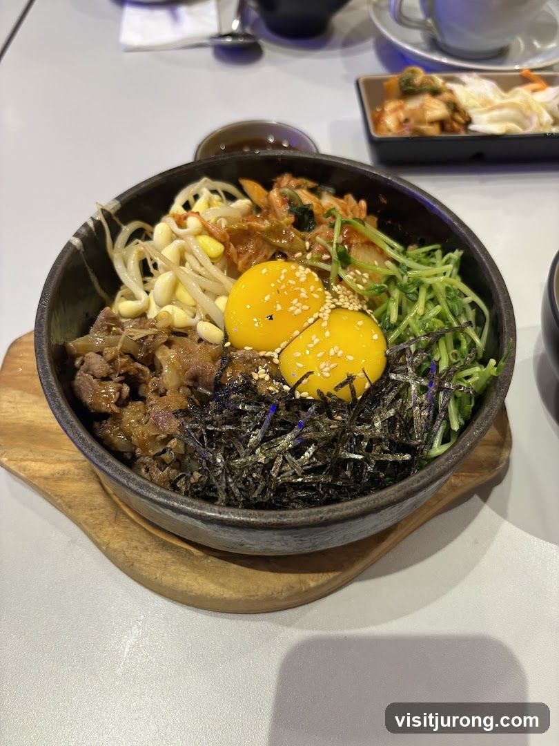 Bibimbap with two egg yolks