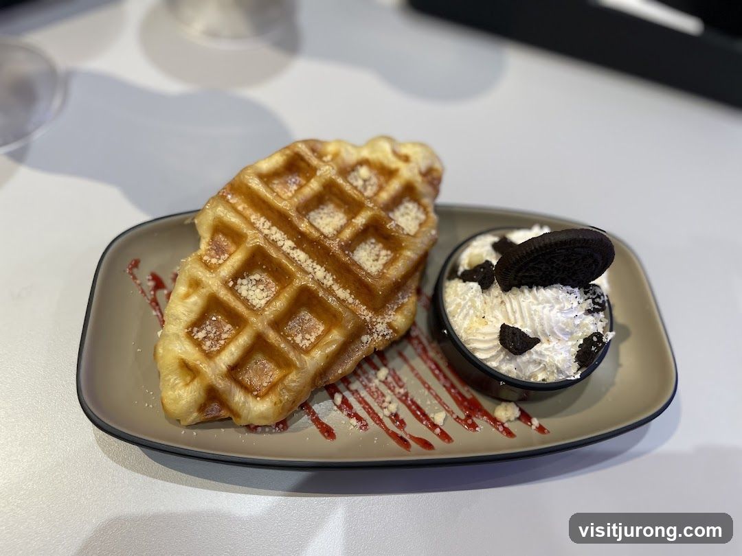 Waffle with Whipped Cream and Oreo Crumble