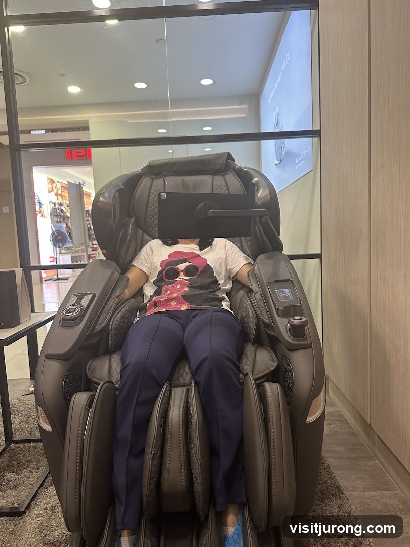 Person sitting in a massage chair