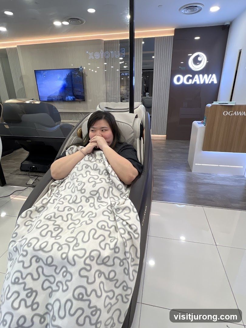 Woman relaxing in a massage chair