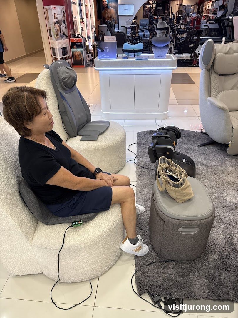Woman testing a massage chair