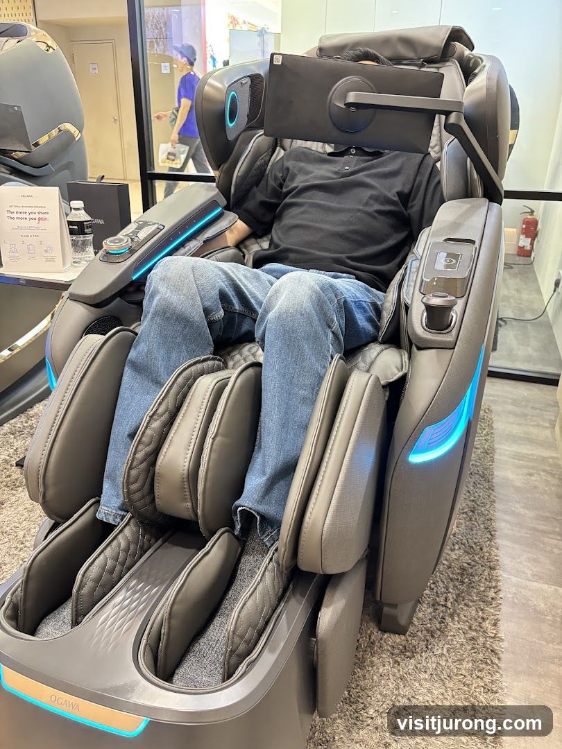 Person testing a massage chair