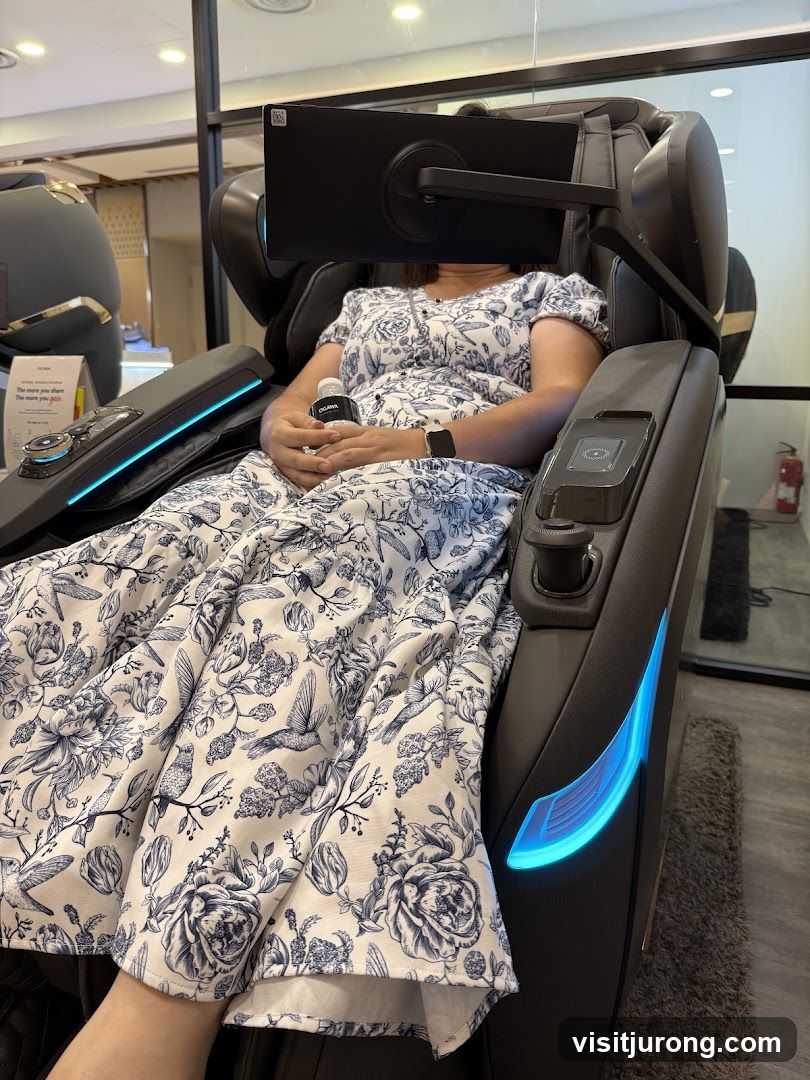 Woman sitting in a massage chair
