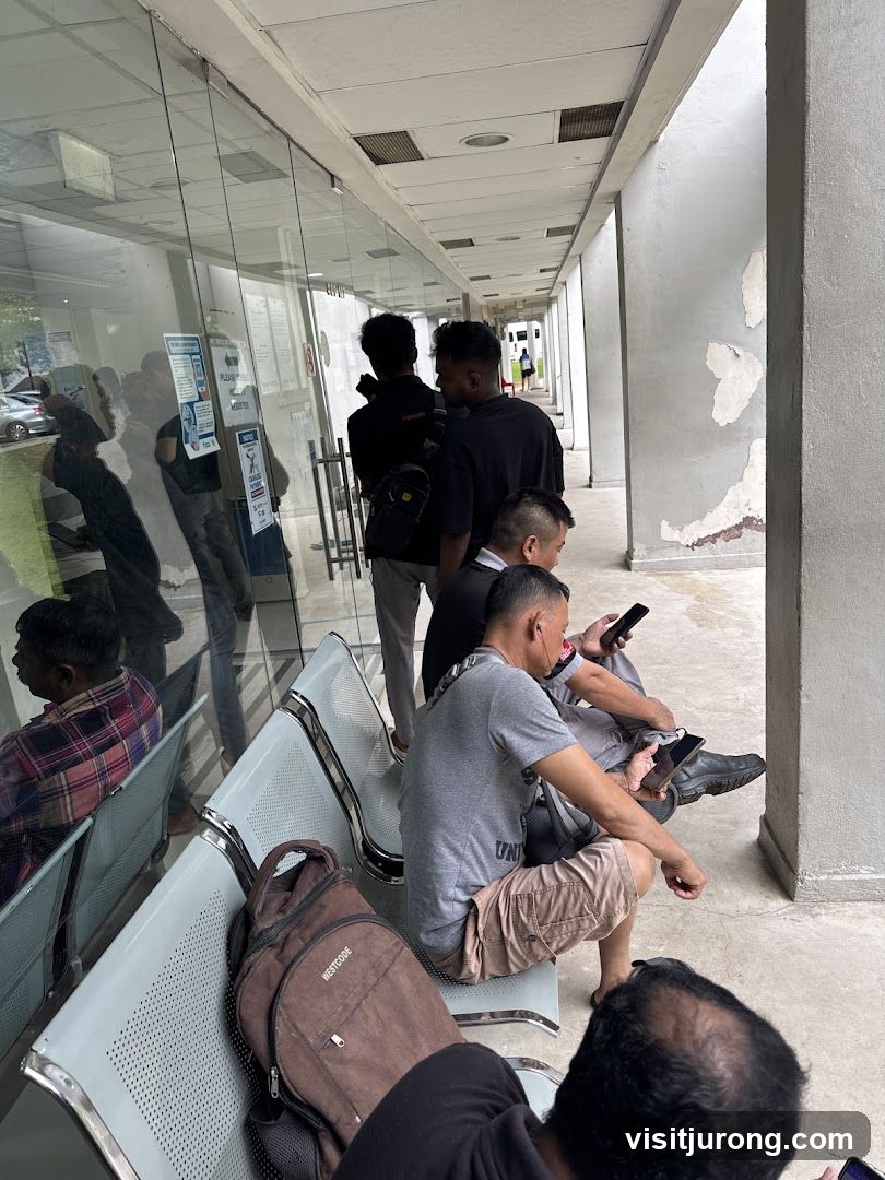 People waiting in a hallway