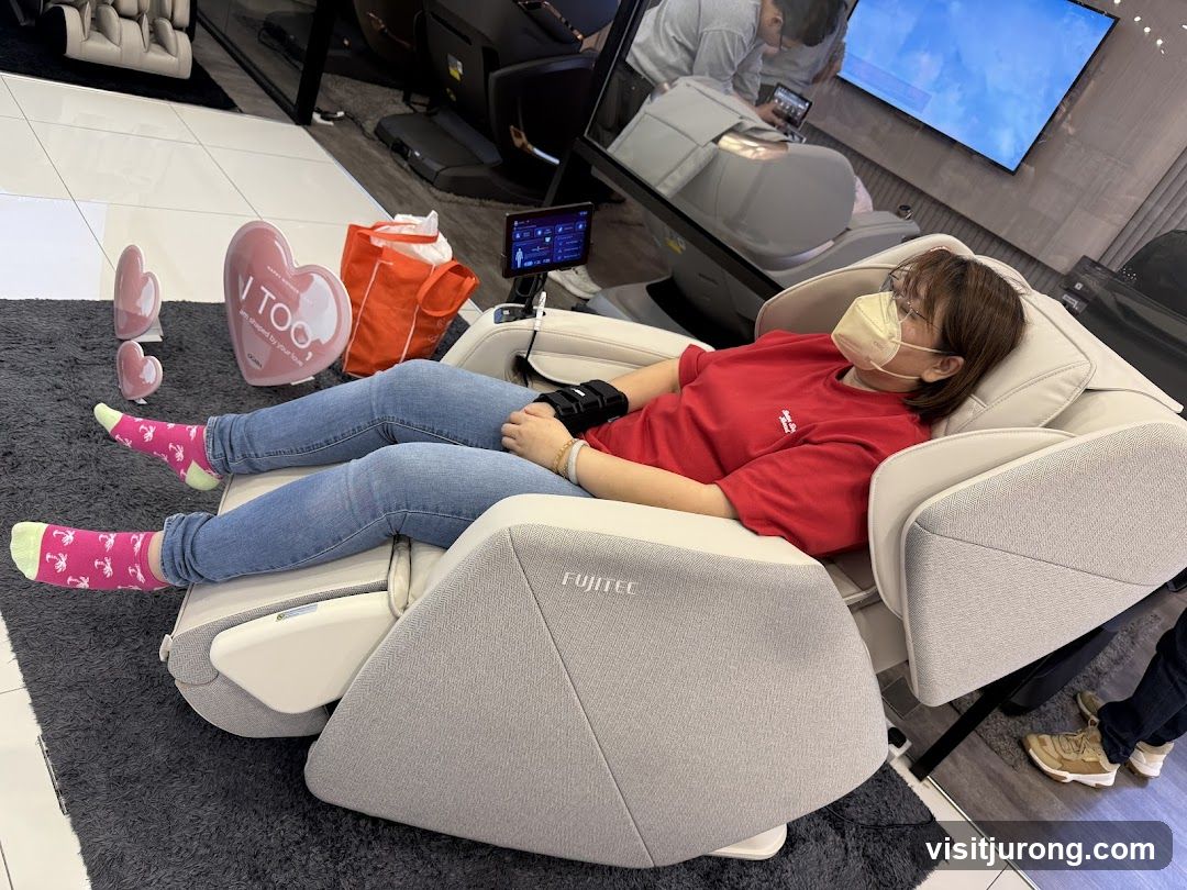 Woman testing a massage chair