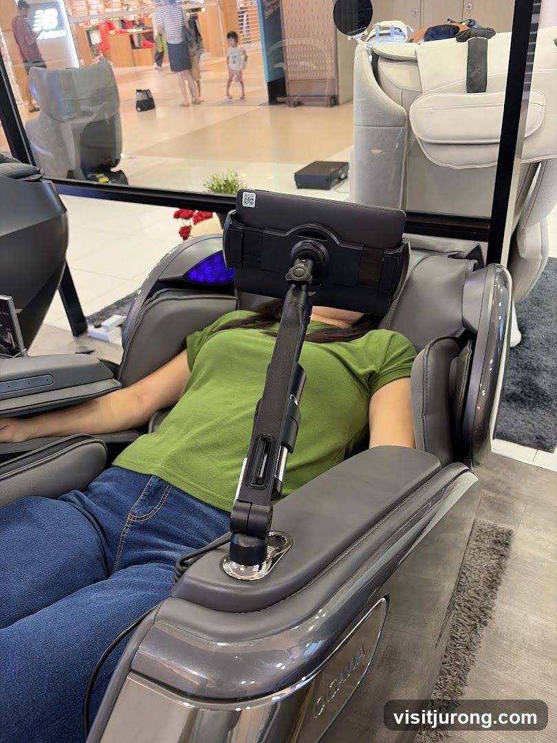 Person relaxing in a massage chair