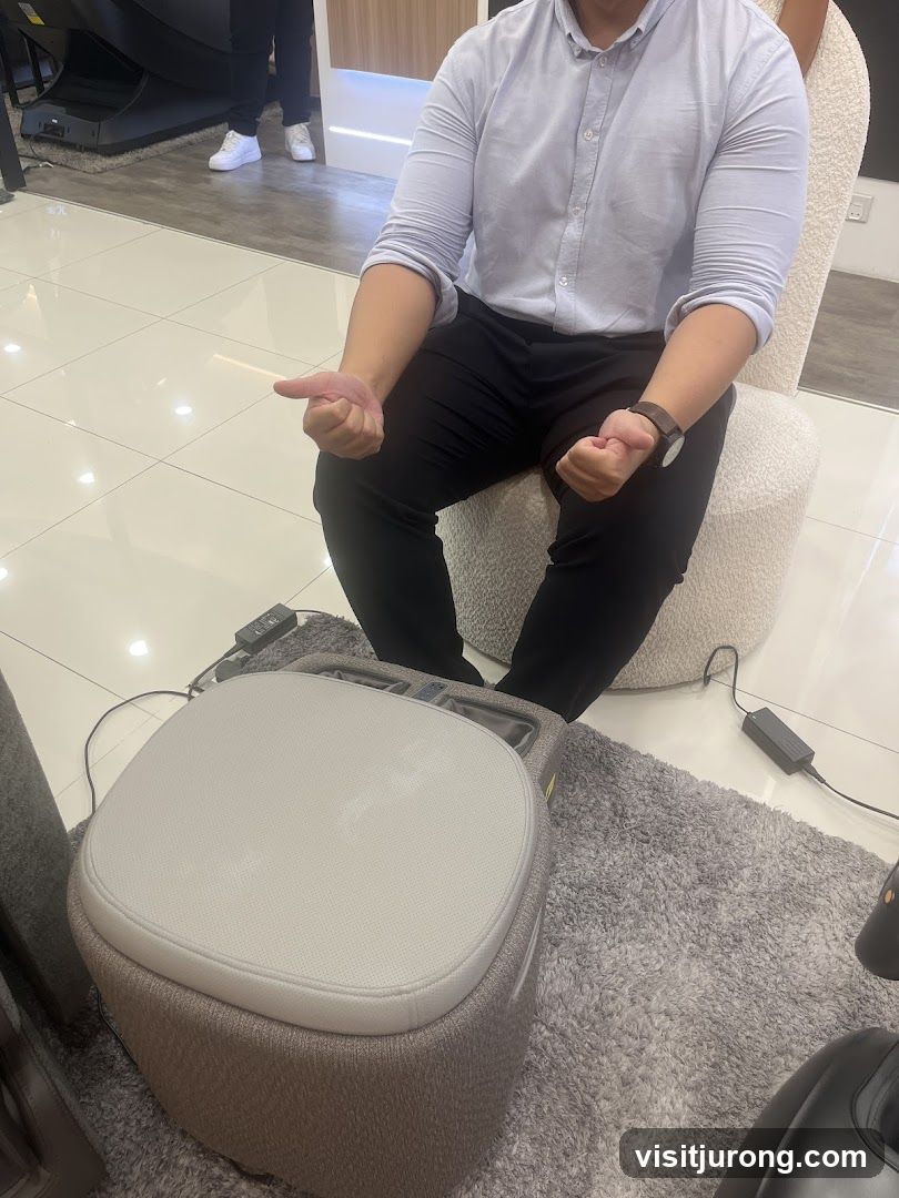 Man testing a foot massager