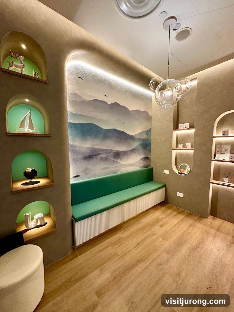 Modern Waiting Area with Mountain Mural