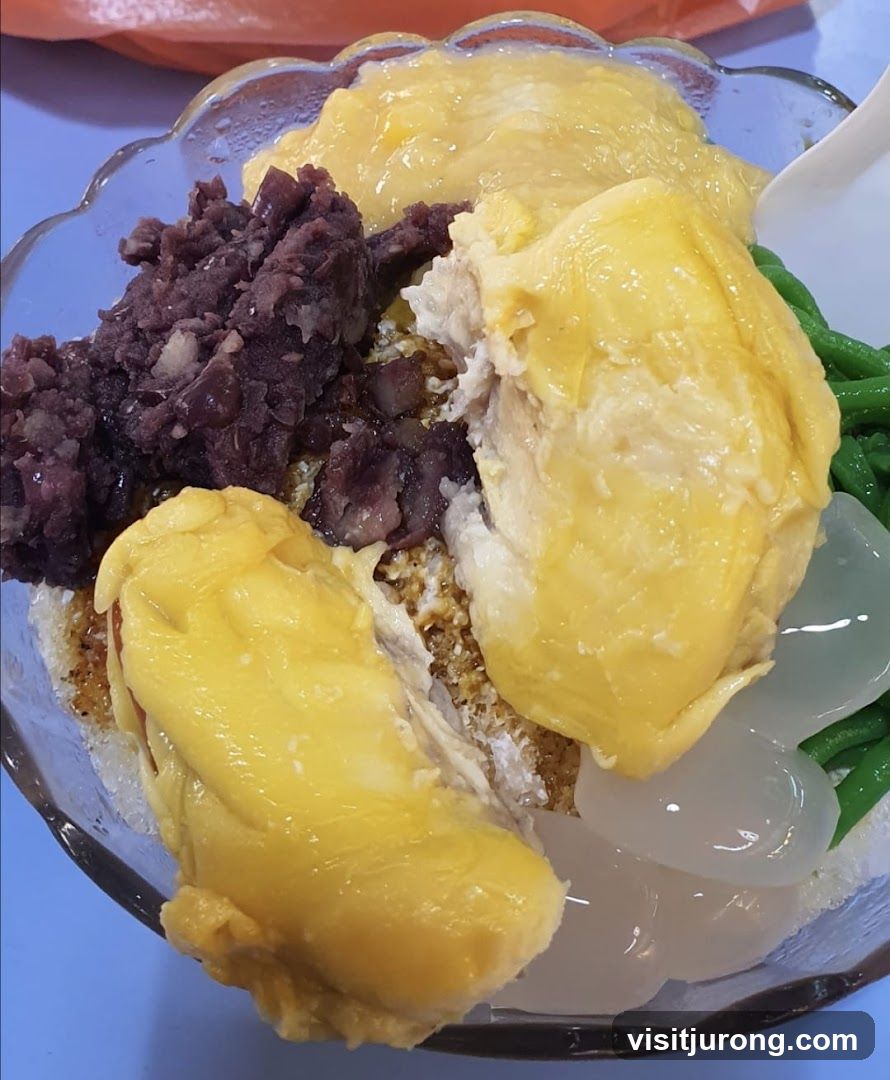 Durian dessert with red beans and cendol