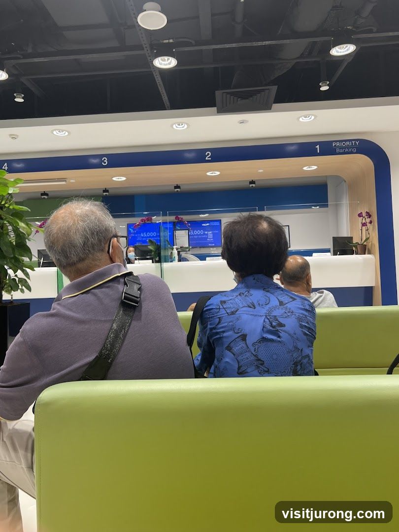 Bank interior with customers waiting