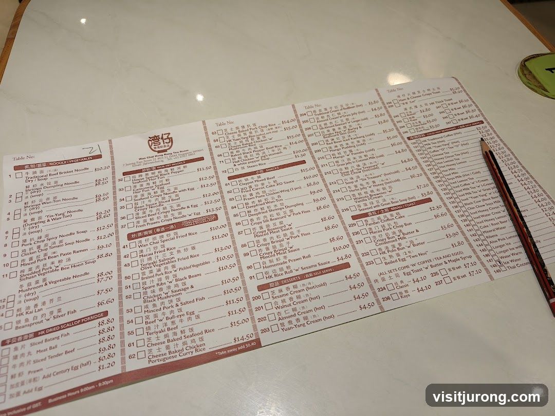 Wan Chai Hong Kong Tea Room Menu