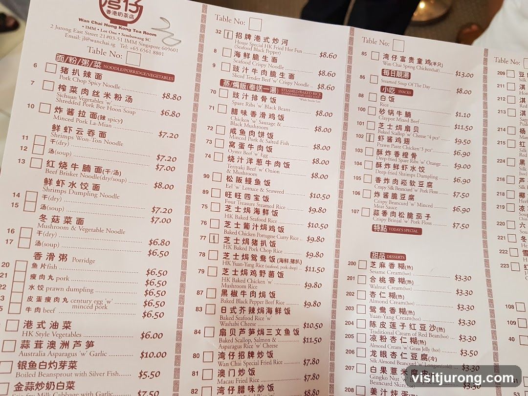 Wan Chai Hong Kong Tea Room Menu