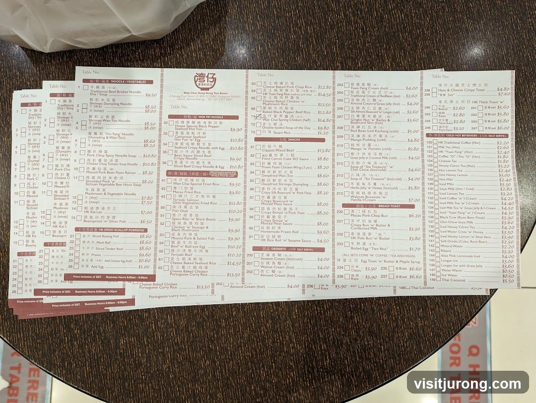 Wan Chai Hong Kong Tea Room Menu