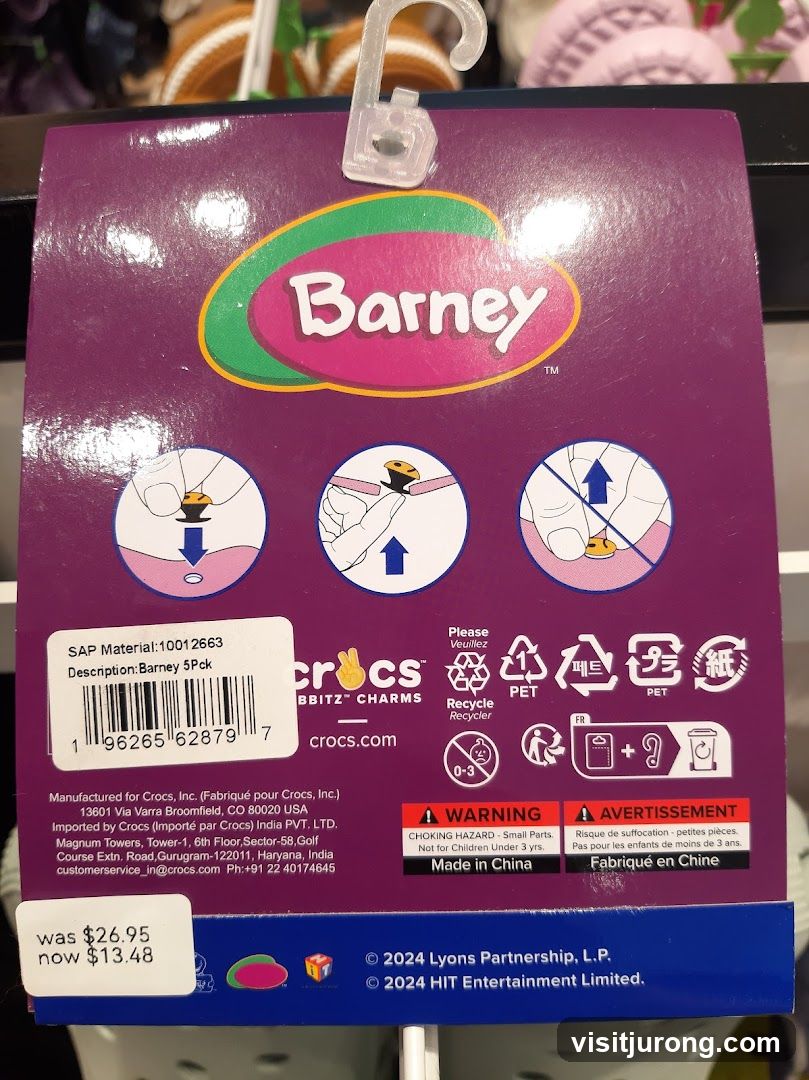 Barney 5 Pack Crocs Charms Packaging