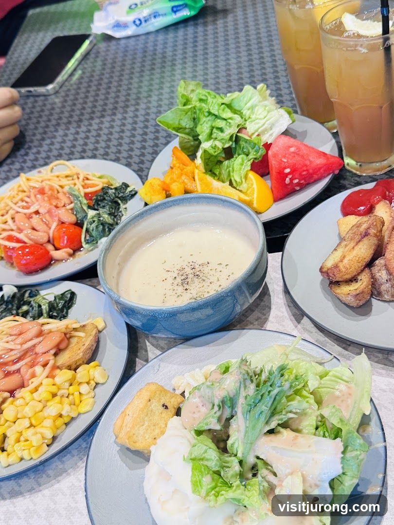 Table with various dishes and drinks