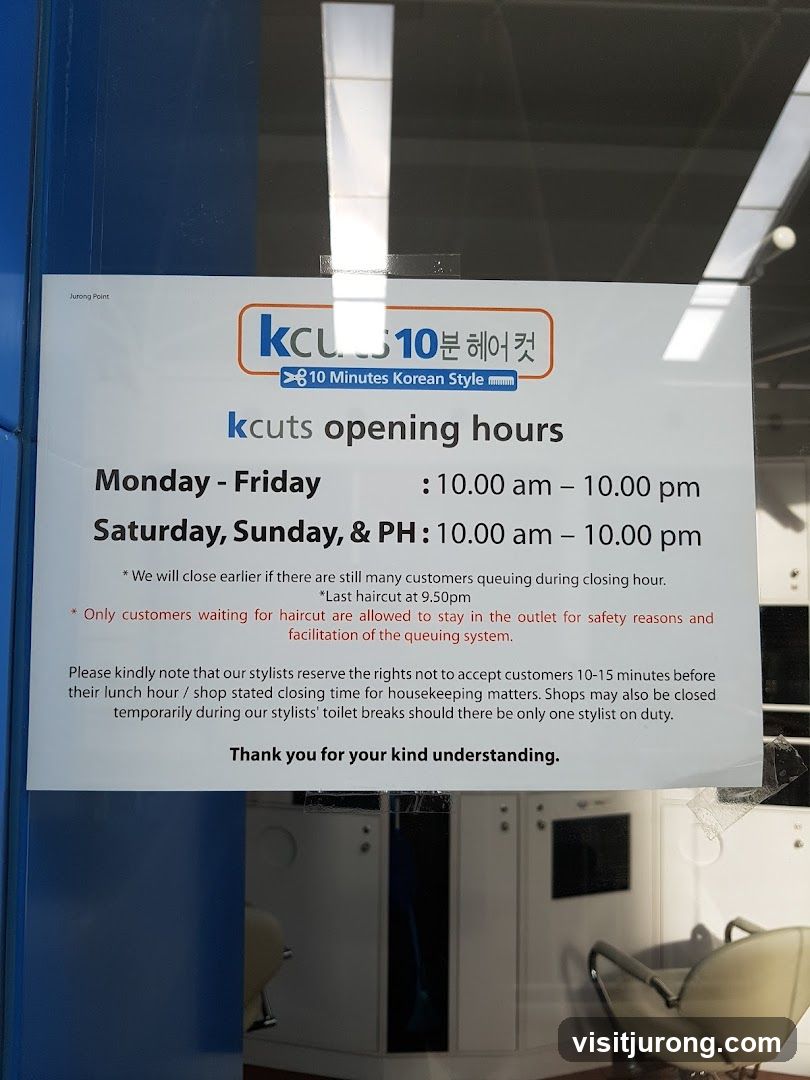 Kcuts Opening Hours Sign
