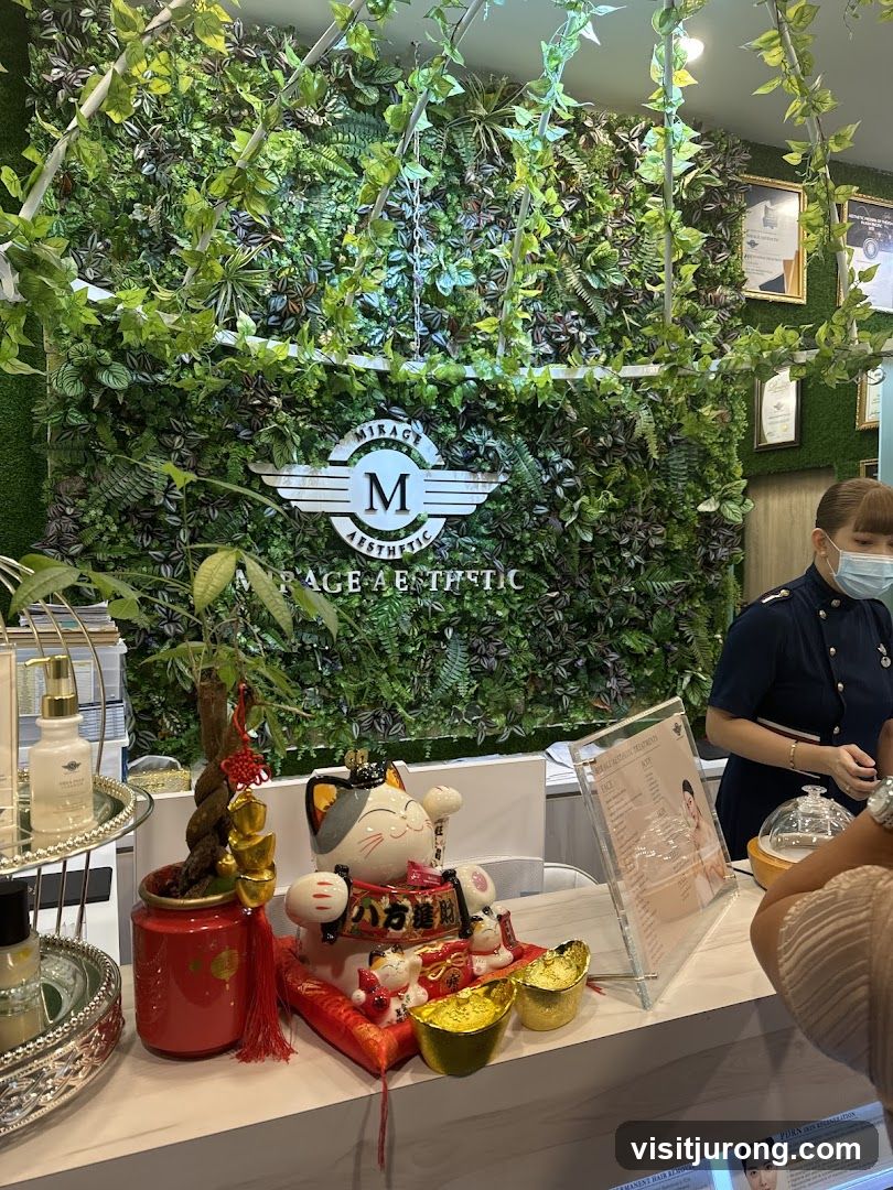 Reception Desk with Greenery and Maneki-neko