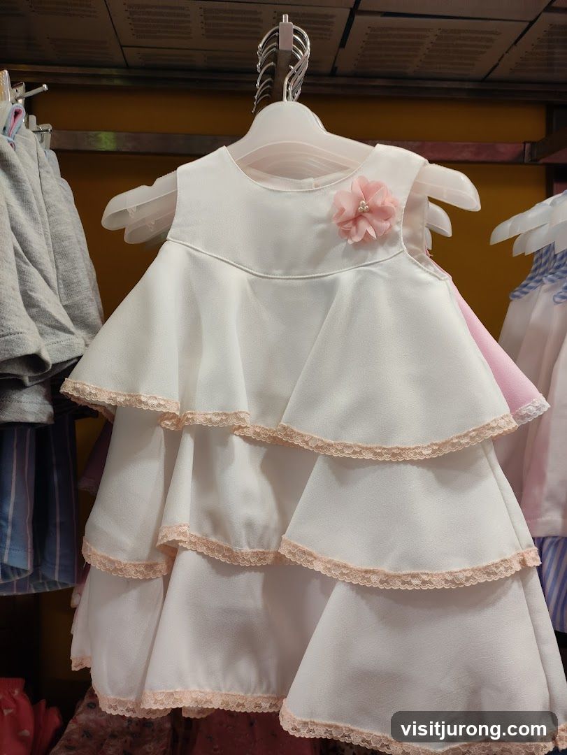 White tiered dress with pink trim