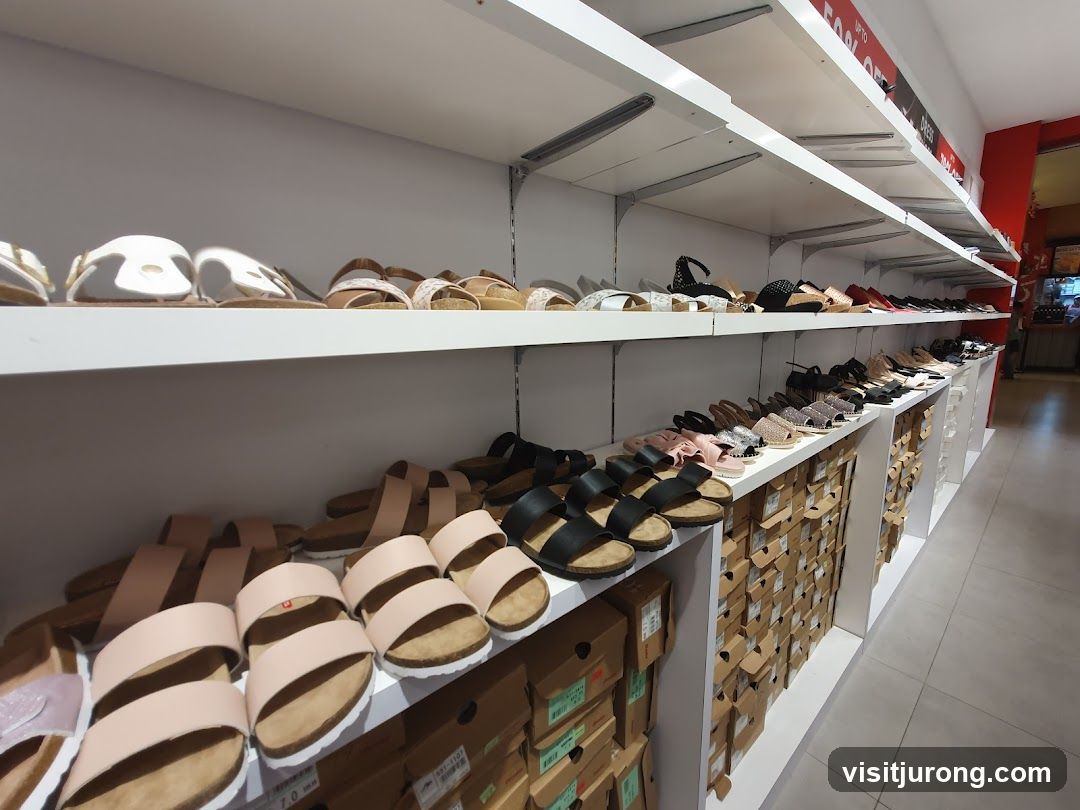 Sandals on Display Shelves