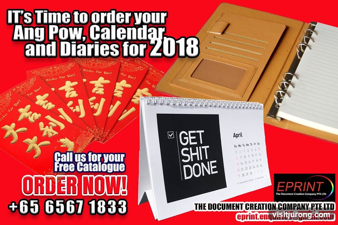 Promotional Advertisement for 2018 Calendars, Diaries, and Ang Pow Packets