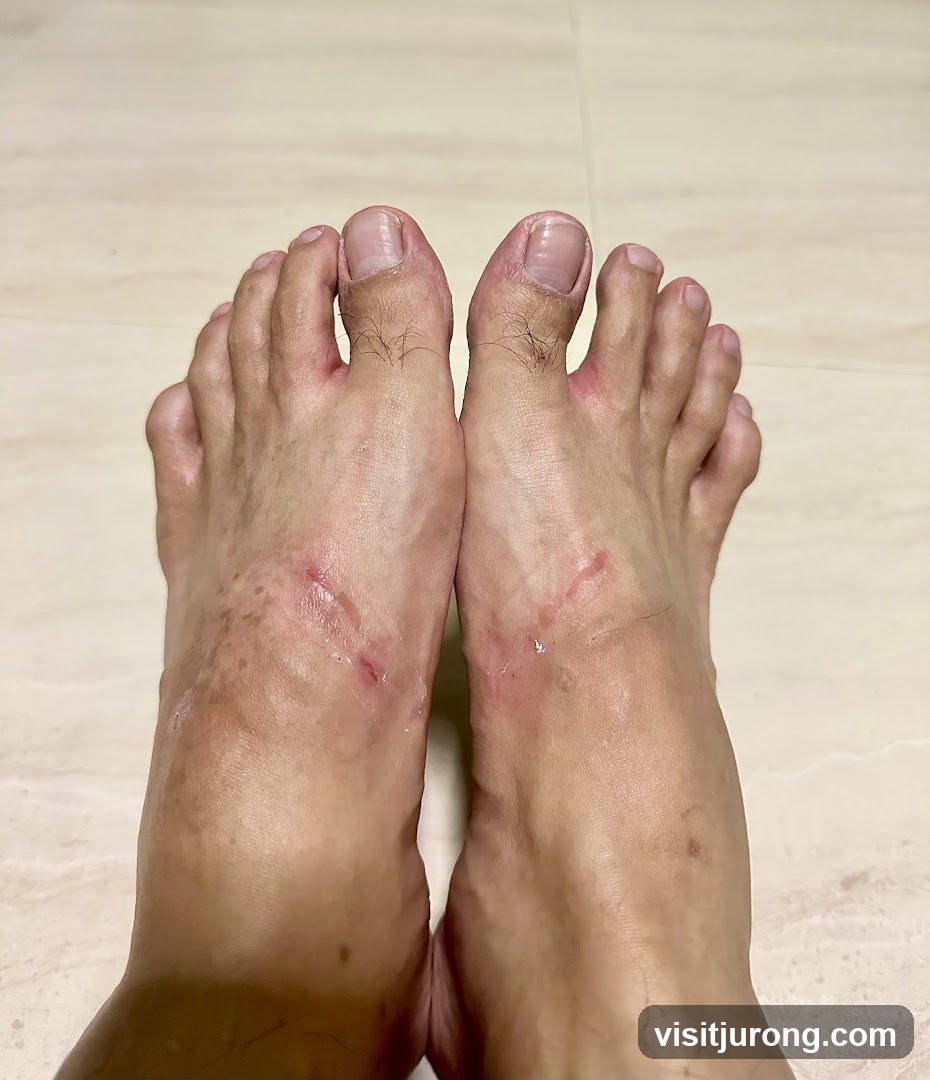 Feet with abrasions