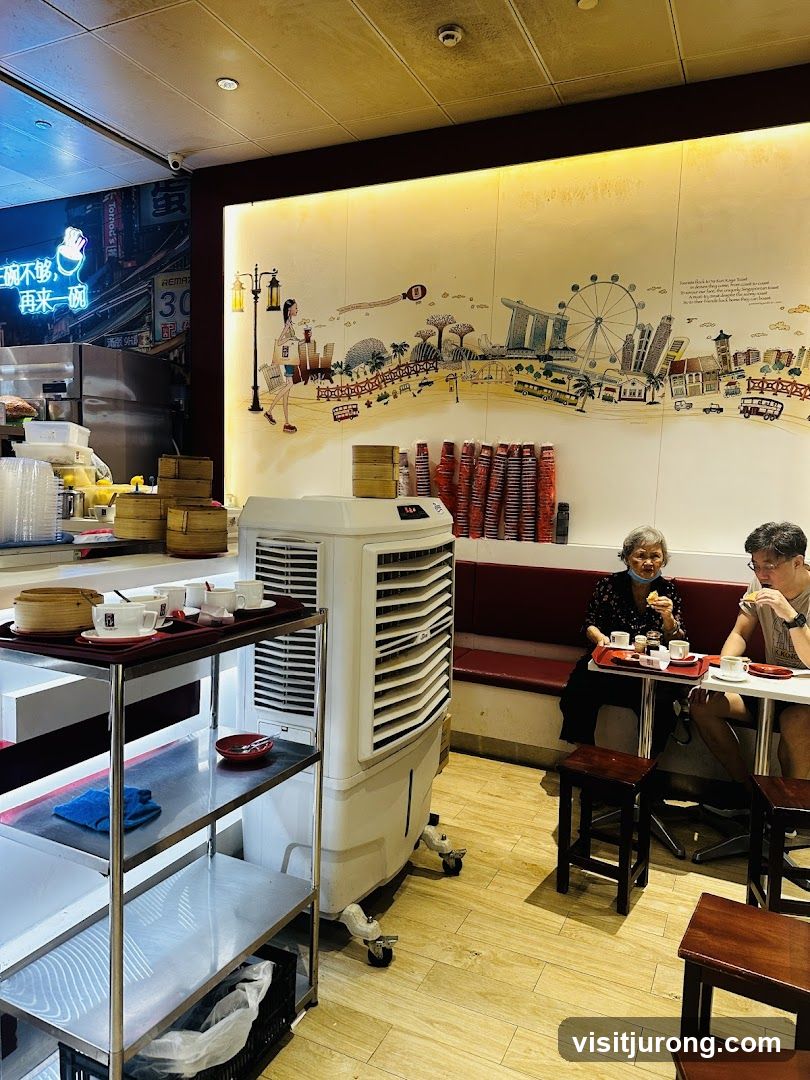 Restaurant Interior with Singapore Skyline Mural