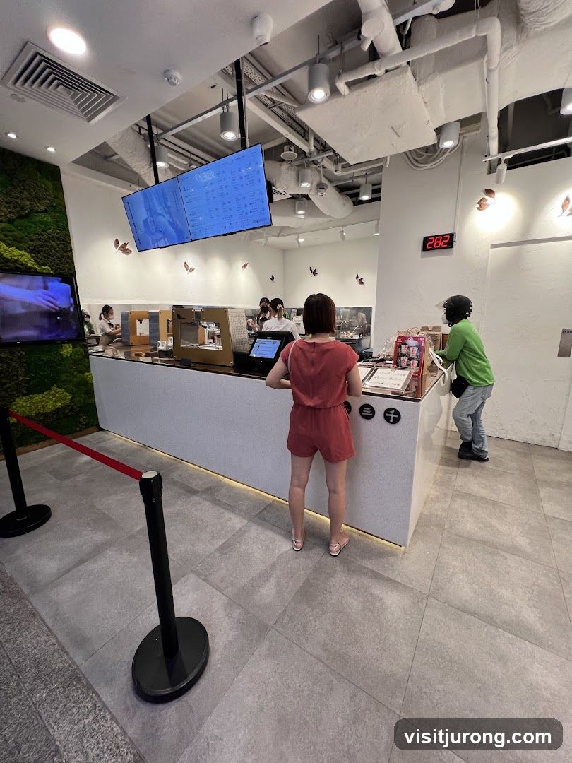 Interior of a modern cafe with digital menus
